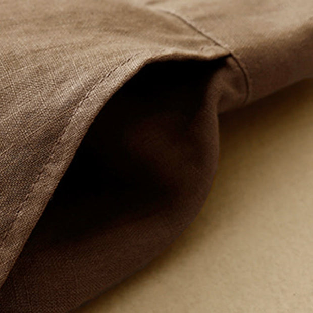 Buddha Stones Plain Color Frog-Button Cotton Linen Women's Wide Leg Pants With Pockets - image 2