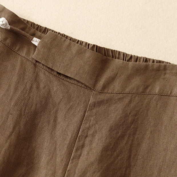 Buddha Stones Plain Color Frog-Button Cotton Linen Women's Wide Leg Pants With Pockets - image 3