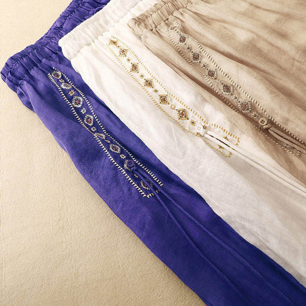 Buddha Stones Ethnic Vintage Embroidery Button Design Women's Cotton Linen 7-8 Length Skirt - image 18