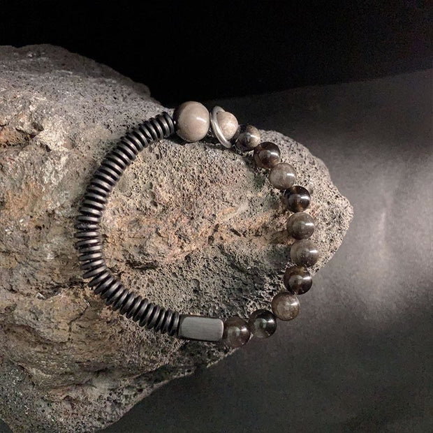 Buddha Stones Silver Sheen Obsidian Coconut Shell Protection Bracelet - image 3