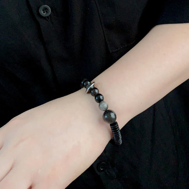 Buddha Stones Silver Sheen Obsidian Coconut Shell Protection Bracelet - image 9
