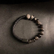 Buddha Stones Silver Sheen Obsidian Coconut Shell Protection Bracelet - image 2