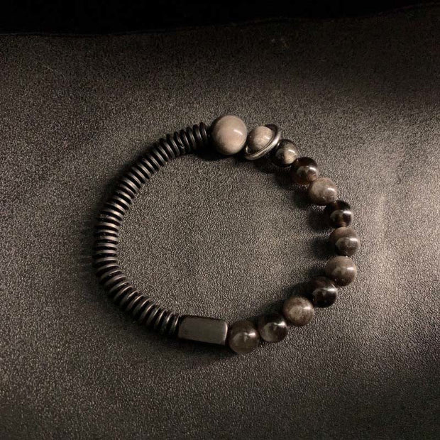 Buddha Stones Silver Sheen Obsidian Coconut Shell Protection Bracelet - image 2