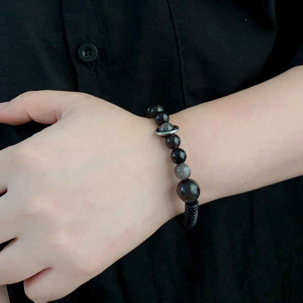 Buddha Stones Silver Sheen Obsidian Coconut Shell Protection Bracelet - image 4