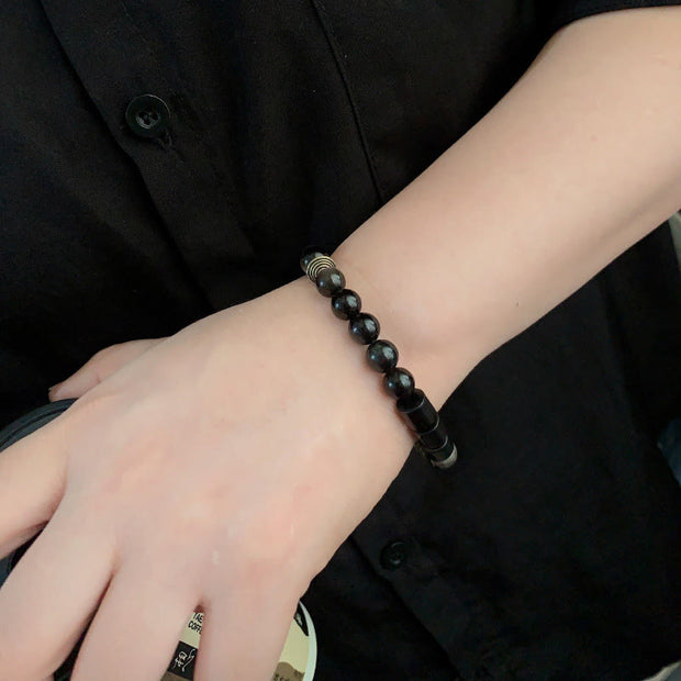 Buddha Stones Silver Sheen Obsidian Ebony Protection Bracelet - image 5