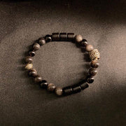 Buddha Stones Silver Sheen Obsidian Ebony Protection Bracelet - Silver Sheen Obsidian & Ebony Wood(Wrist Circumference: 18-20cm) - image 1