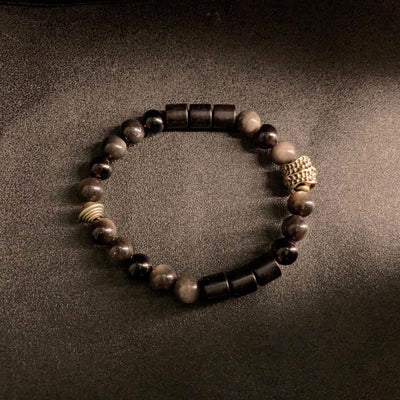 Buddha Stones Silver Sheen Obsidian Ebony Protection Bracelet - Silver Sheen Obsidian & Ebony Wood(Wrist Circumference: 18-20cm) - image 1