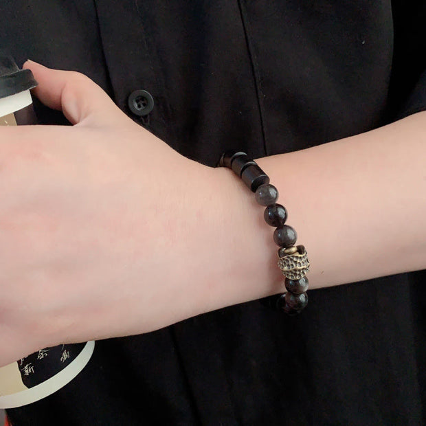 Buddha Stones Silver Sheen Obsidian Ebony Protection Bracelet - image 9
