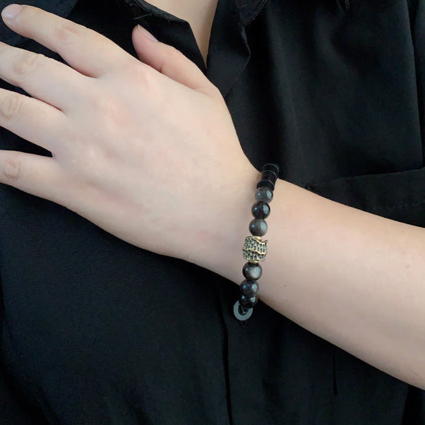 Buddha Stones Silver Sheen Obsidian Ebony Protection Bracelet - image 10