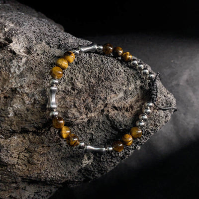 Buddha Stones Cute Bone Pattern Tiger Eye Courage Beads Bracelet - Tiger Eye & Titanium Steel(Wrist Circumference: 15-21cm) - image 1