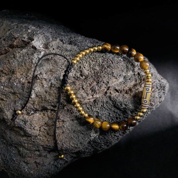Buddha Stones Cute Bone Pattern Tiger Eye Courage Beads Bracelet - Yellow Tiger Eye & Titanium Steel(Wrist Circumference: 15-21cm) - image 1