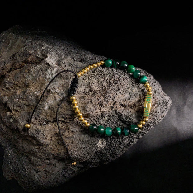 Buddha Stones Cute Bone Pattern Tiger Eye Courage Beads Bracelet - Green Tiger Eye & Titanium Steel(Wrist Circumference: 15-21cm) - image 11