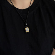 Buddha Stones Tibetan Zakiram Goddess Of Wealth Protection Rope Square Necklace Pendant - image 6