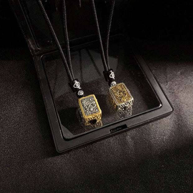 Buddha Stones Tibetan Zakiram Goddess Of Wealth Protection Rope Square Necklace Pendant - image 8