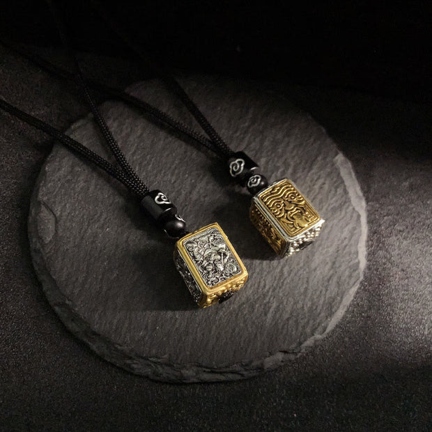Buddha Stones Tibetan Zakiram Goddess Of Wealth Protection Rope Square Necklace Pendant - image 7