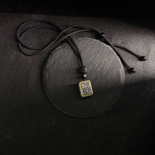 Buddha Stones Tibetan Zakiram Goddess Of Wealth Protection Rope Square Necklace Pendant - image 5