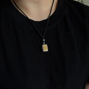 Buddha Stones Tibetan Zakiram Goddess Of Wealth Protection Rope Square Necklace Pendant - image 3