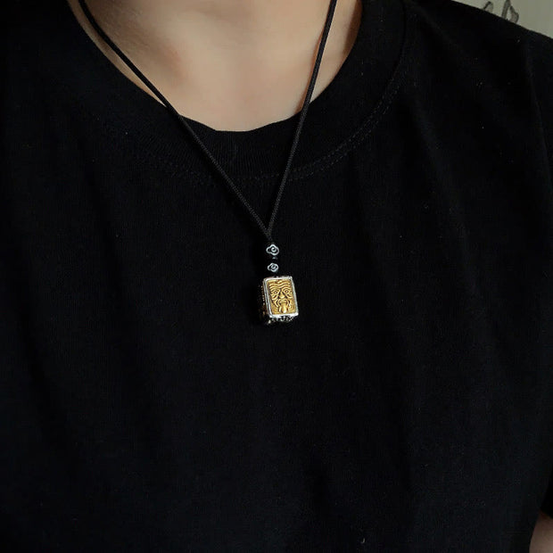 Buddha Stones Tibetan Zakiram Goddess Of Wealth Protection Rope Square Necklace Pendant - image 3