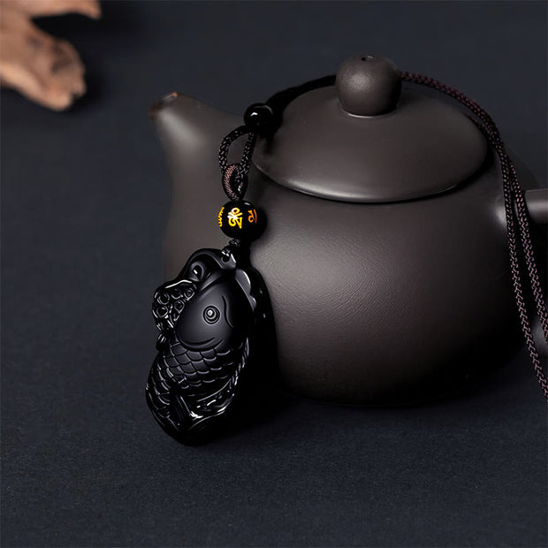 Buddha Stones Natural Black Obsidian Amphioxus Strength Necklace Pendant - image 6