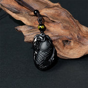 Buddha Stones Natural Black Obsidian Amphioxus Strength Necklace Pendant - image 3