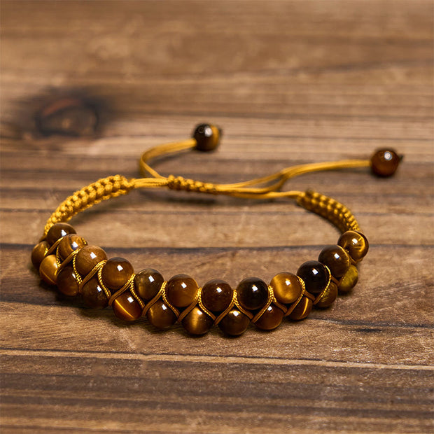 Buddha Stones Natural Tiger Eye Cinnabar Hand-woven Double Row Beads Protection Bracelet - image 2