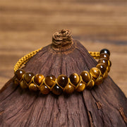 Buddha Stones Natural Tiger Eye Cinnabar Hand-woven Double Row Beads Protection Bracelet - Tiger Eye(Wrist Circumference: 14-24cm) - image 1
