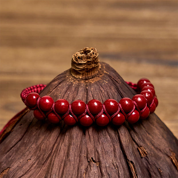 Buddha Stones Natural Tiger Eye Cinnabar Hand-woven Double Row Beads Protection Bracelet - Cinnabar(Wrist Circumference: 14-24cm) - image 7