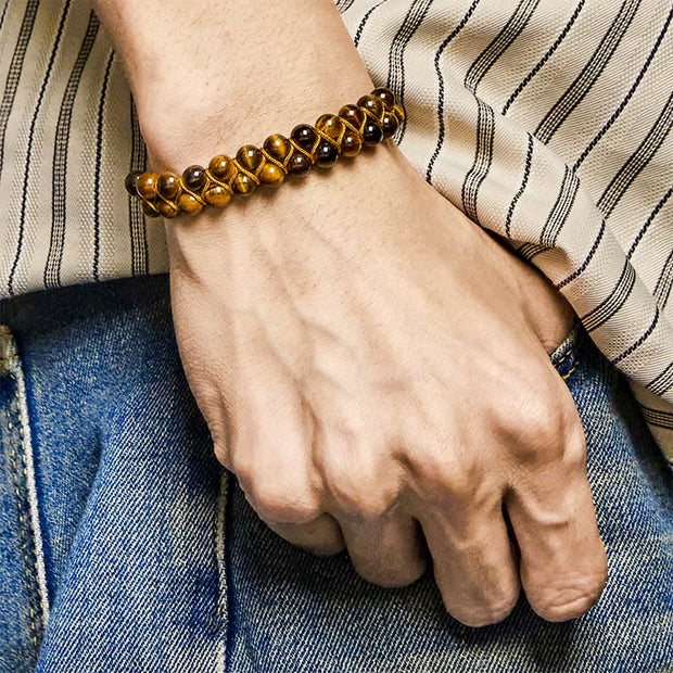 Buddha Stones Natural Tiger Eye Cinnabar Hand-woven Double Row Beads Protection Bracelet - image 4