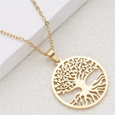 Buddha Stones The Tree Of Life Titanium Steel Enlightenment Necklace Pendant - Golden The Tree of Life - image 1
