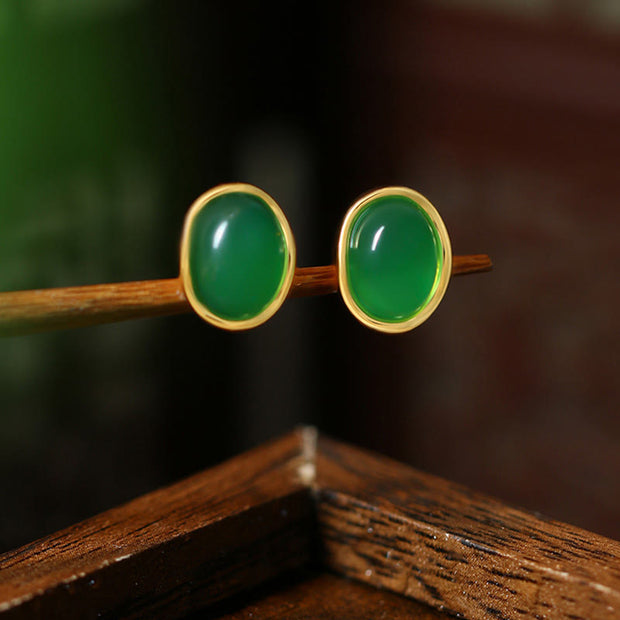 Buddha Stones 925 Sterling Silver Golden Green Chalcedony Strength Earrings  - image 2
