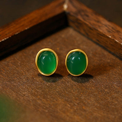 Buddha Stones 925 Sterling Silver Golden Green Chalcedony Strength Earrings  - Green Chalcedony(925 Sterling Silver Posts) - image 1