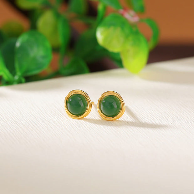 Buddha Stones 925 Sterling Silver Hetian Jade Agate Amber Luck Earrings  - image 2