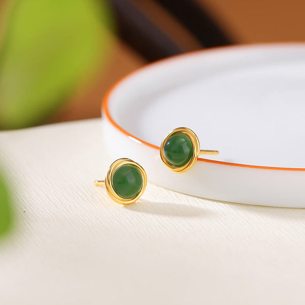 Buddha Stones 925 Sterling Silver Hetian Jade Agate Amber Luck Earrings  - Jade(925 Sterling Silver Posts) - image 1