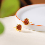 Buddha Stones 925 Sterling Silver Hetian Jade Agate Amber Luck Earrings  - South Red Agate(925 Sterling Silver Posts) - image 11