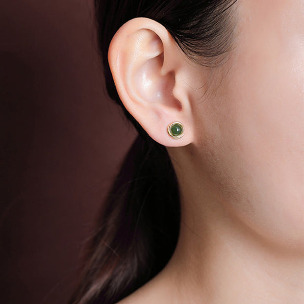 Buddha Stones 925 Sterling Silver Hetian Jade Agate Amber Luck Earrings  - image 3