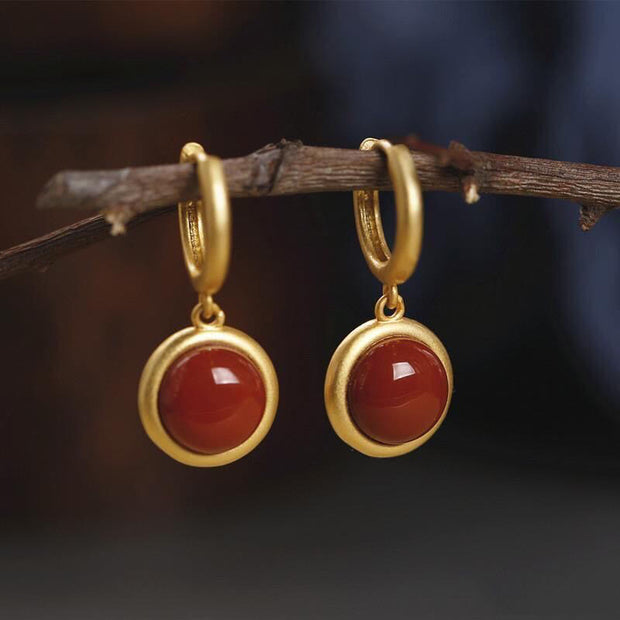 Buddha Stones 925 Sterling Silver White Jade Agate Prosperity Earrings  - South Red Agate(925 Sterling Silver Posts) - image 8