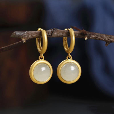 Buddha Stones 925 Sterling Silver White Jade Agate Prosperity Earrings  - White Jade(925 Sterling Silver Posts) - image 1