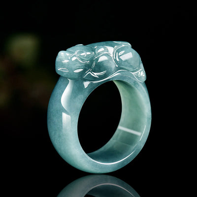 Buddha Stones Fengshui Wealth Prosperity Jade PiXiu Luck Ring - 20mm - image 1