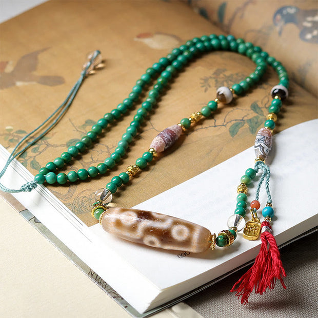 Buddha Stones Tibet Dzi Bead Turquoise Bead Chain Protection Necklace Pendant - image 3
