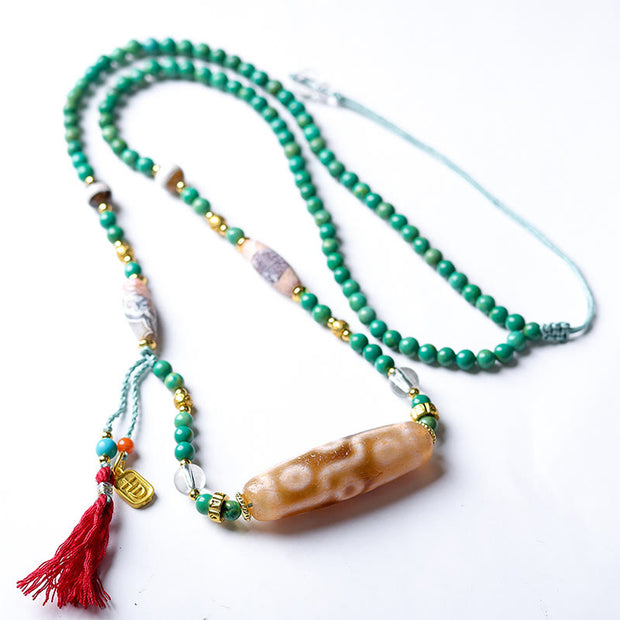 Buddha Stones Tibet Dzi Bead Turquoise Bead Chain Protection Necklace Pendant - image 8