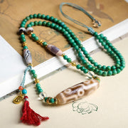 Buddha Stones Tibet Dzi Bead Turquoise Bead Chain Protection Necklace Pendant - image 5