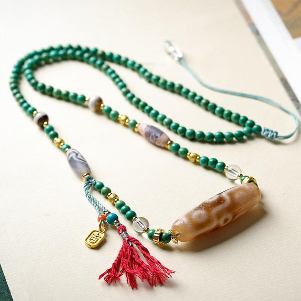 Buddha Stones Tibet Dzi Bead Turquoise Bead Chain Protection Necklace Pendant - image 4
