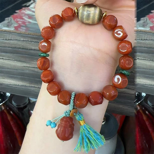 Buddha Stones Natural South Red Agate Pixiu Dzi Bead Fortune Luck Bracelet - image 9