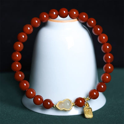 FREE Today: Fortune and Positive Natural South Red Agate Hetian Jade Gourd Bracelet - South Red Agate & Jade Gourd (Wrist Circumference: 15-18cm) - image 1