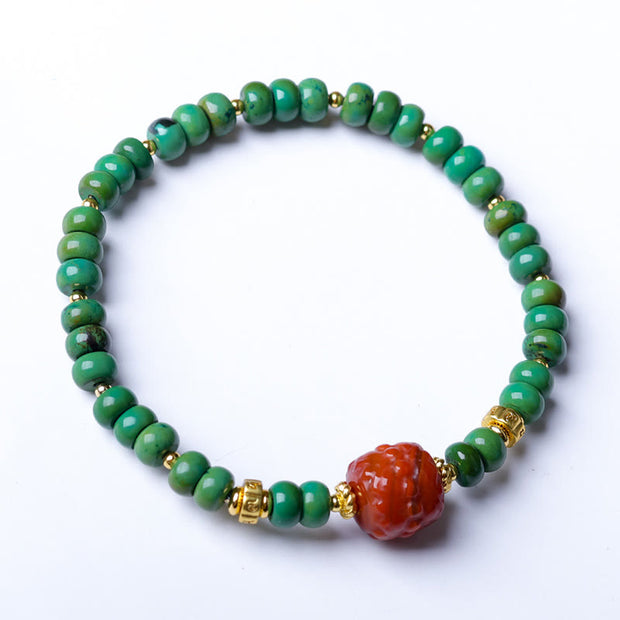 Buddha Stones Tibetan Turquoise Beads South Red Agate Lotus Balance Bracelet - image 10