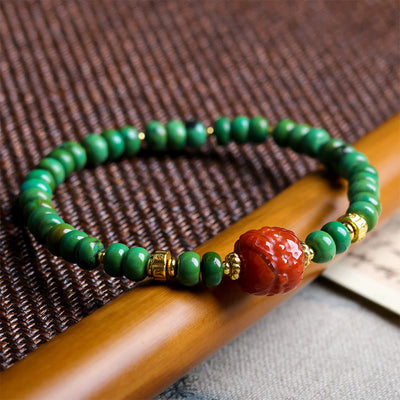 Buddha Stones Tibetan Turquoise Beads South Red Agate Lotus Balance Bracelet - Turquoise & South Red Agate (Wrist Circumference: 15-18cm) - image 1
