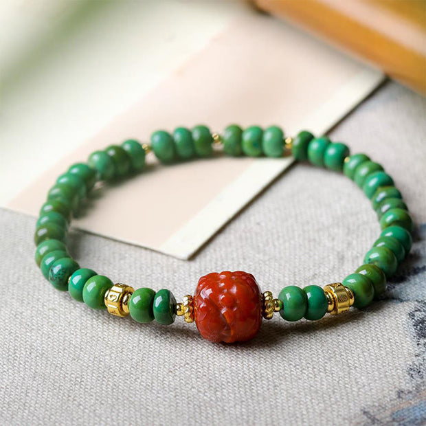 Buddha Stones Tibetan Turquoise Beads South Red Agate Lotus Balance Bracelet - image 4