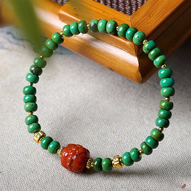 Buddha Stones Tibetan Turquoise Beads South Red Agate Lotus Balance Bracelet - image 2