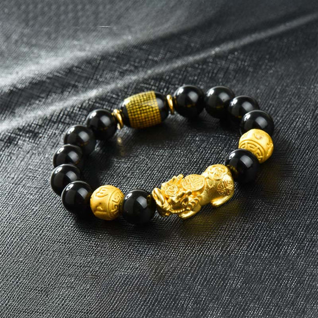 FREE Today: Positive and Wealth Fengshui Copper Pixiu Rainbow Obsidian Beads Bracelet - Om Mani Padme Hum & Fu Character & Brass Pixiu(Wrist circumference:18-19cm) - image 15