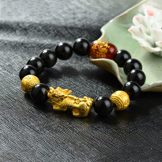 FREE Today: Positive and Wealth Fengshui Copper Pixiu Rainbow Obsidian Beads Bracelet - Om Mani Padme Hum & Brass Pixiu(Wrist circumference:18-19cm) - image 12